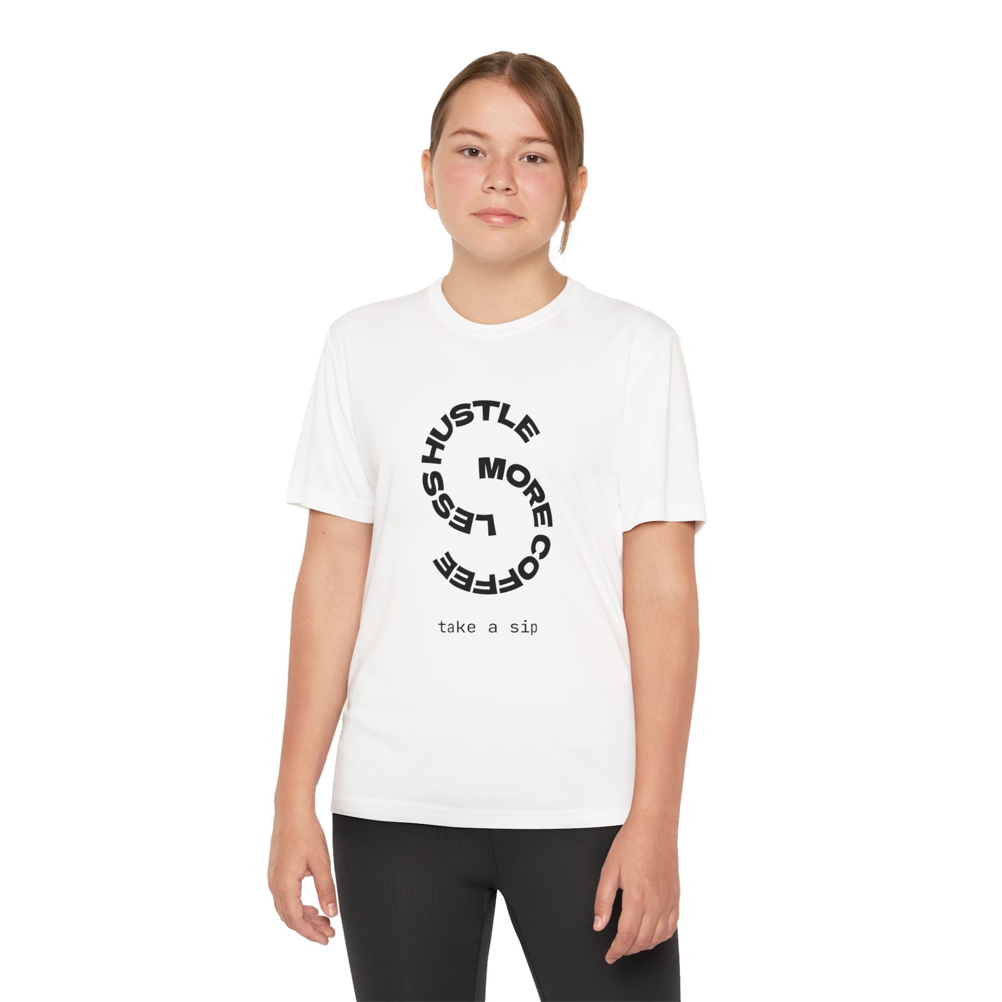 Youth Tee — "Hustle More, Coffee Less" Minimalist Graphic Shirt